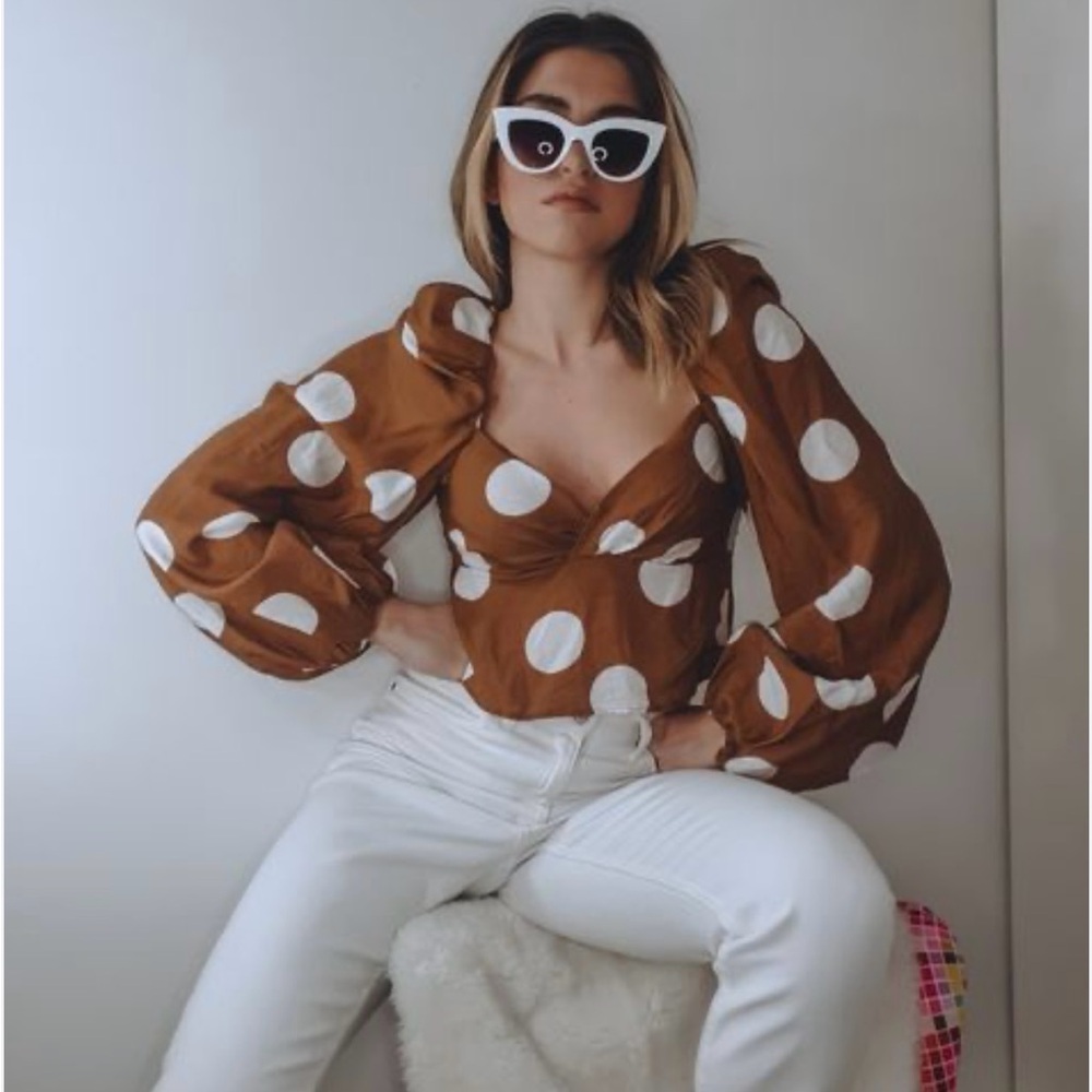 H&M Brown and White Polka Dot Blouse NWOT